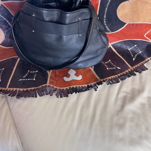 Cole Haan Large Black Pebbled Leather Saddle Bag - Picture 6 of 16